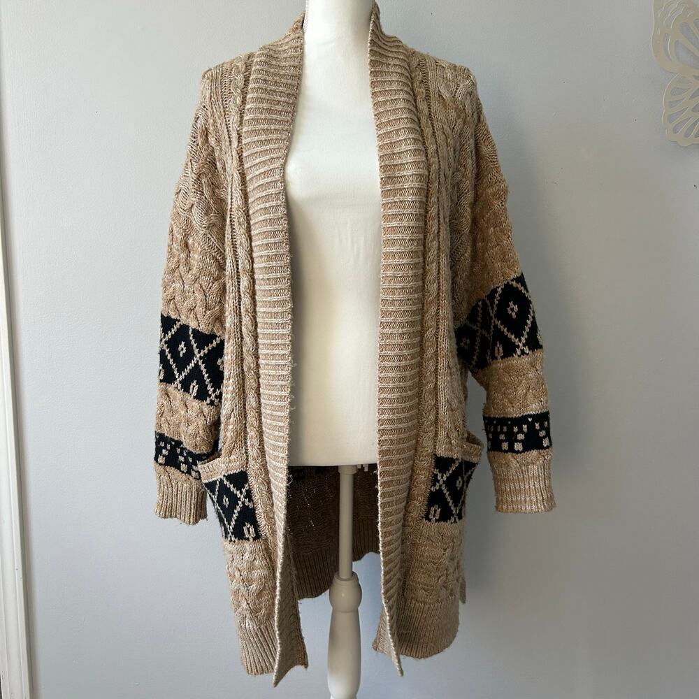 Pilcro by Anthropologie Oversized Knit Cardigan Aztec Crochet Wool Size S/M - Picture 7 of 10